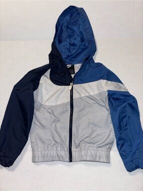 Nike Kids Colorblock Hooded Windbreaker Jacket - Navy, Royal & Light Gray